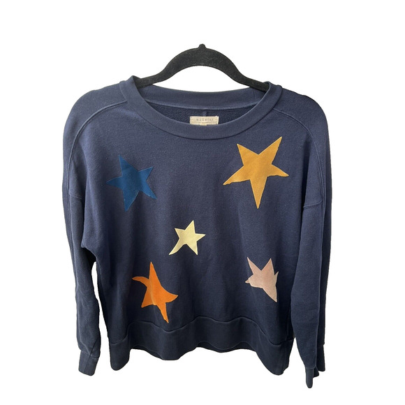 Miles(s) By MADEWELL Women SZ M Sweatshirt Pullover Faux Leather Stars Crew Neck - Picture 4 of 11